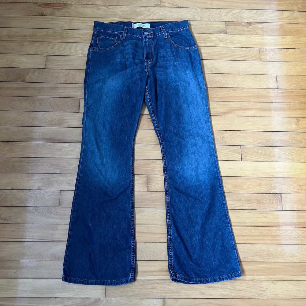 Levis 507 Low Rise Flare Jeans Mens 33x32 Medium Wash Blue Denim Vintage Style
